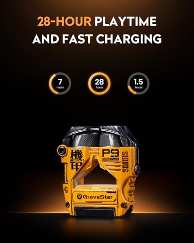 gravastar noise cancellation headphones, wireless over ear bluetooth headset with customizable rgb lights, deep bass, for android & ios, yellow