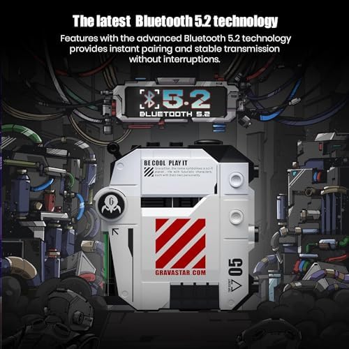 gravastar sirius p5 bluetooth earbuds – interchangeable cases, enc, 40h playtime, ipx4, bluetooth 5.2, rgb lights, defense mecha white