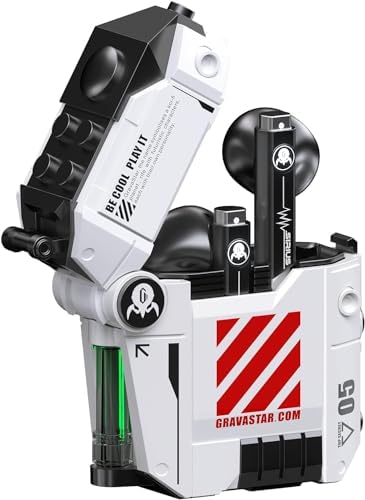 gravastar sirius p5 bluetooth earbuds – interchangeable cases, enc, 40h playtime, ipx4, bluetooth 5.2, rgb lights, defense mecha white