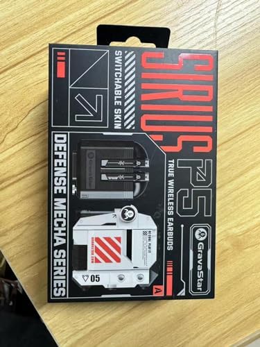 gravastar sirius p5 bluetooth earbuds – interchangeable cases, enc, 40h playtime, ipx4, bluetooth 5.2, rgb lights, defense mecha white