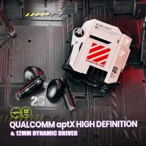 gravastar sirius p5 bluetooth earbuds – interchangeable cases, enc, 40h playtime, ipx4, bluetooth 5.2, rgb lights, defense mecha white