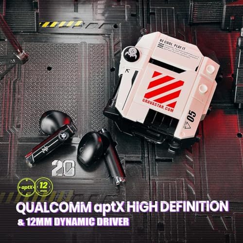 gravastar sirius p5 bluetooth earbuds – interchangeable cases, enc, 40h playtime, ipx4, bluetooth 5.2, rgb lights, defense mecha white